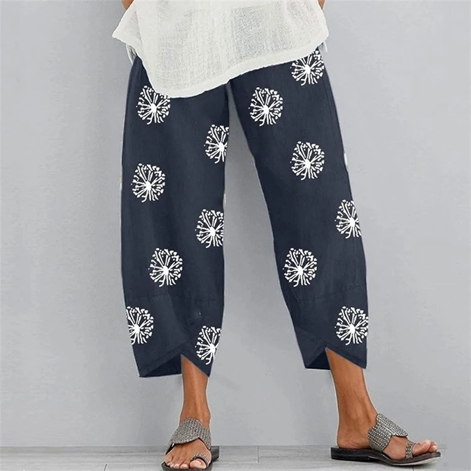 Bengbobar Linen Capri Pants for Women Wide Leg Sweatpants Casual Summer Capri Pants Comfy Baggy Trousers Palazzo Lounge