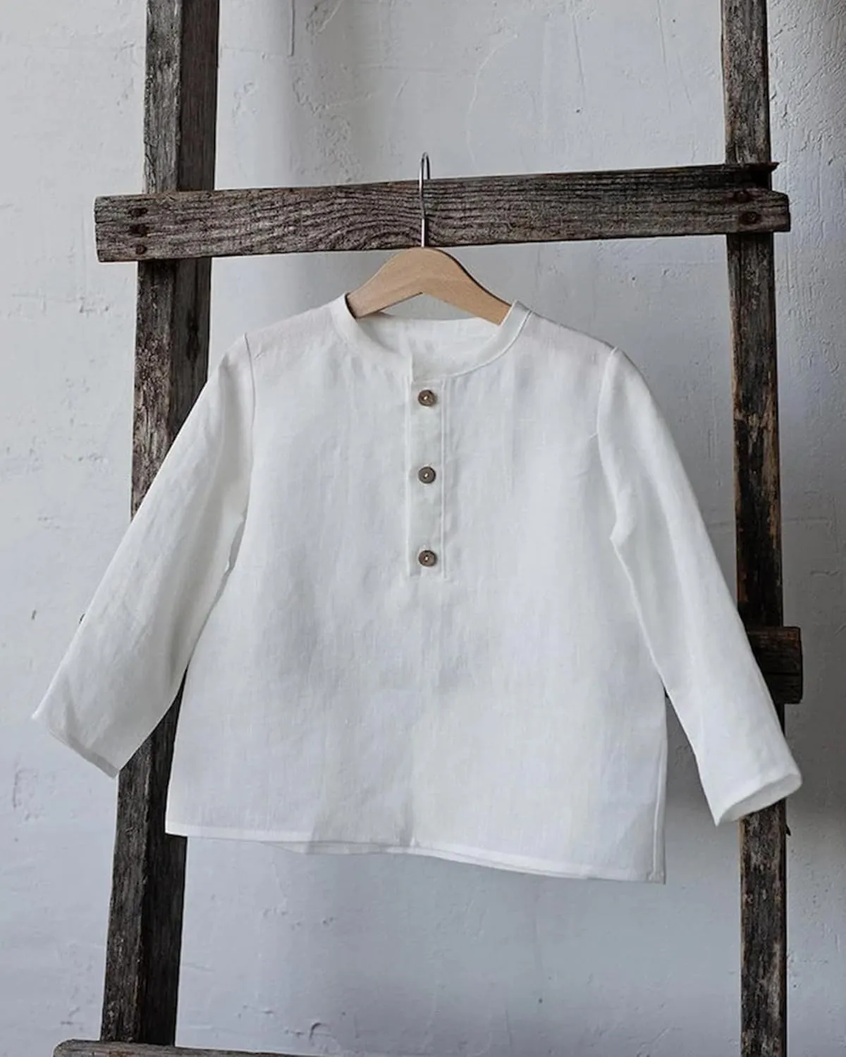 Boys Linen Henley Shirt for Kids Button Down Long Sleeve Dress Shirts Summer Beach Casual T Shirt
