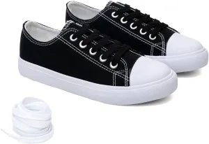 Classic Unisex Low-Top Canvas Sneakers  Boys Girls and Toddler Casual Lace-Up Shoes with Rubber Sole, Includes Extra White Shoelaces