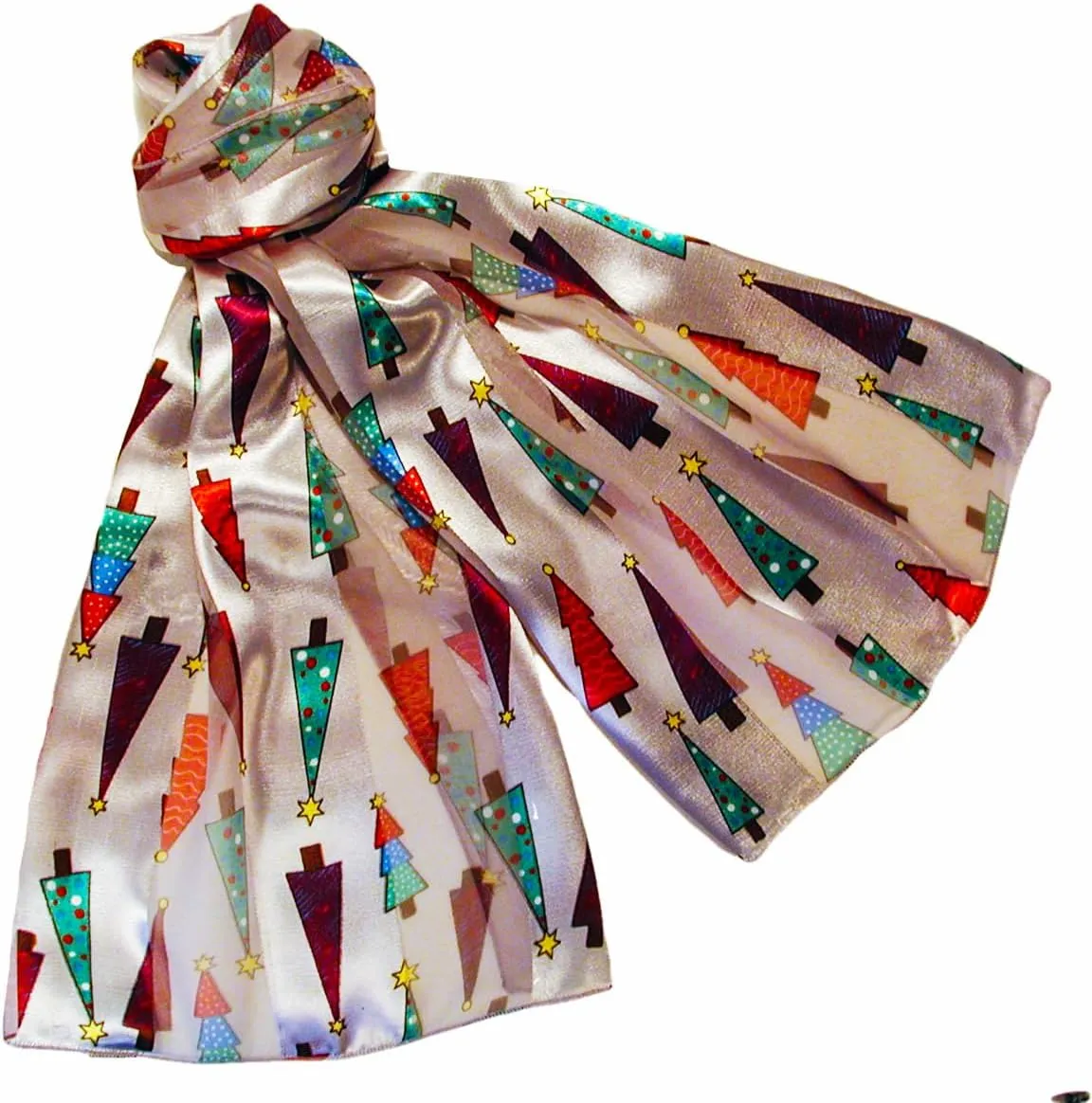 Colorful Christmas Tree Holiday Scarves with Gift Box Option