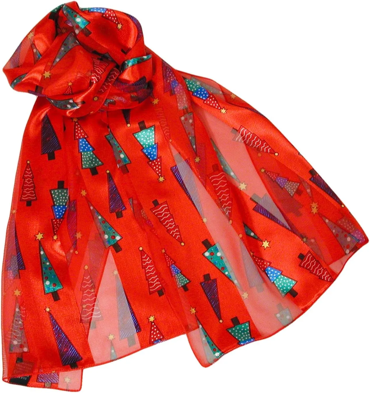 Colorful Christmas Tree Holiday Scarves with Gift Box Option