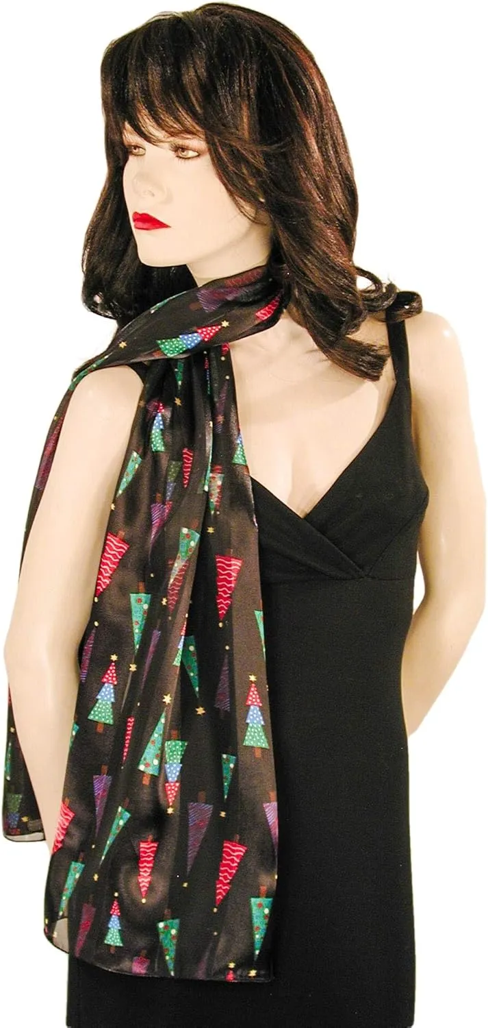 Colorful Christmas Tree Holiday Scarves with Gift Box Option