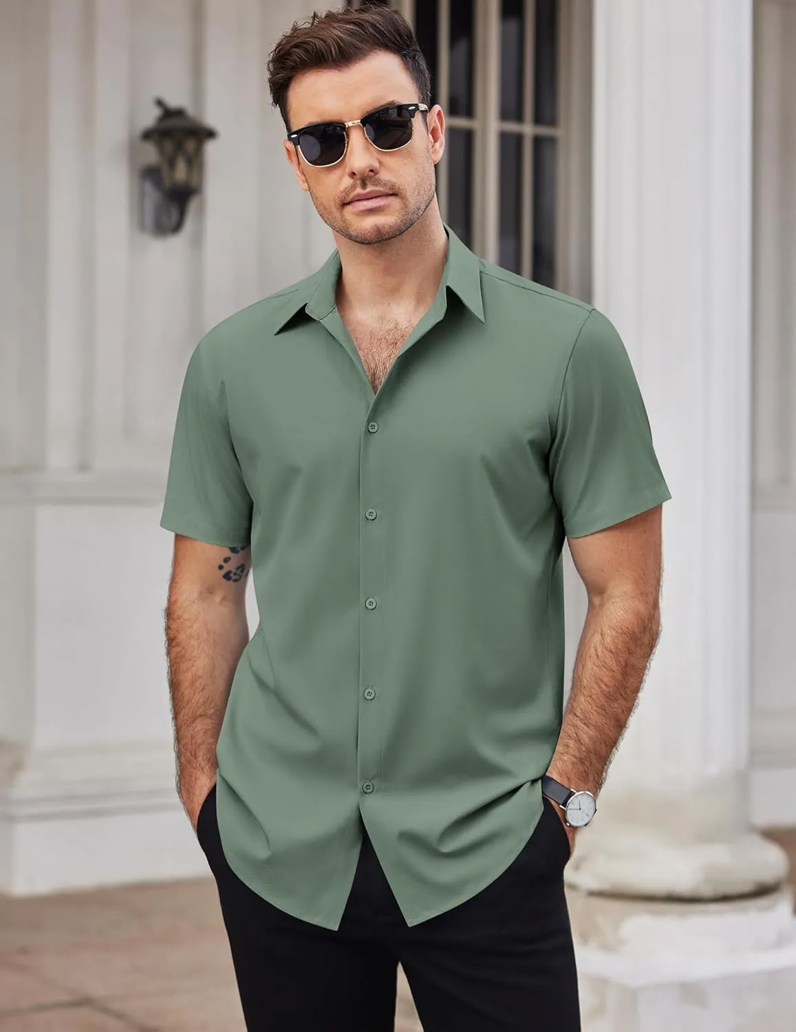 COOFANDY Men's Dress Shirts Short Sleeve Button Down Shirt Business Casual Wrinkle Free Summer Shirts