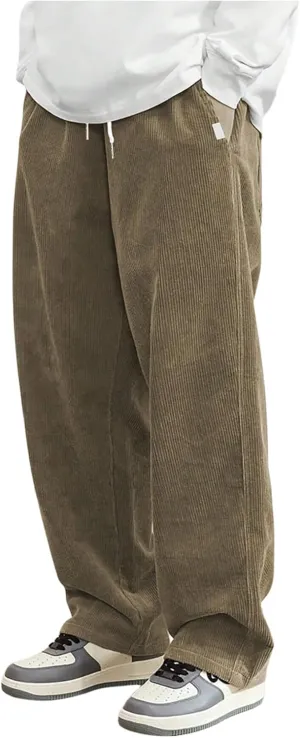 COZYEASE Men's Corduroy Pants Straight Leg Drawstring Waist Casual Long Trousers with Pocket