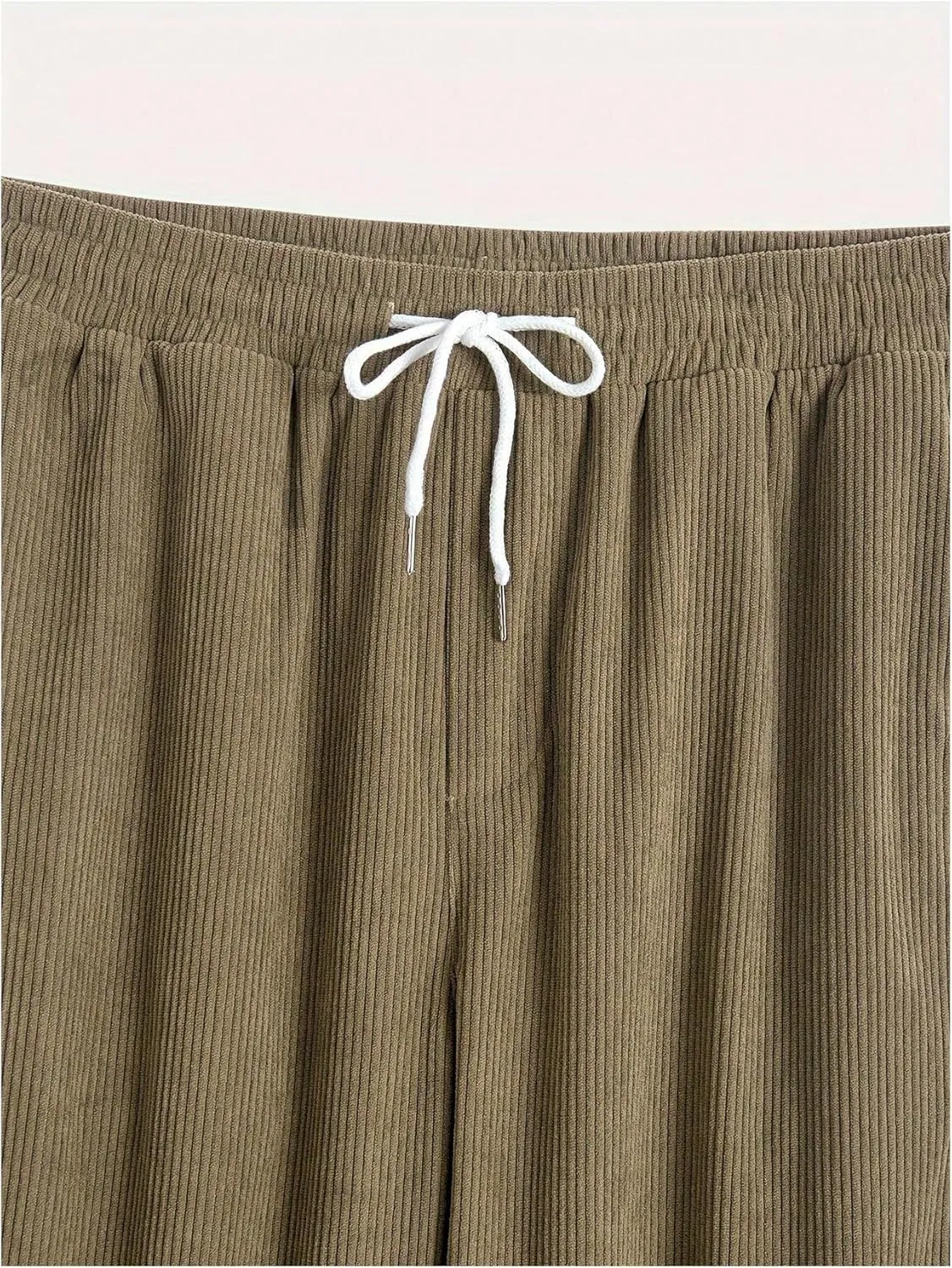COZYEASE Men's Corduroy Pants Straight Leg Drawstring Waist Casual Long Trousers with Pocket