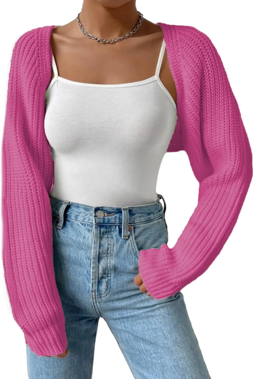 Cropped Bolero Shrug Cardigan for Women Y2K Open Front Ribbed Knit Long Sleeve Sweaters Casual Streetwear