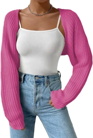 Cropped Bolero Shrug Cardigan for Women Y2K Open Front Ribbed Knit Long Sleeve Sweaters Casual Streetwear
