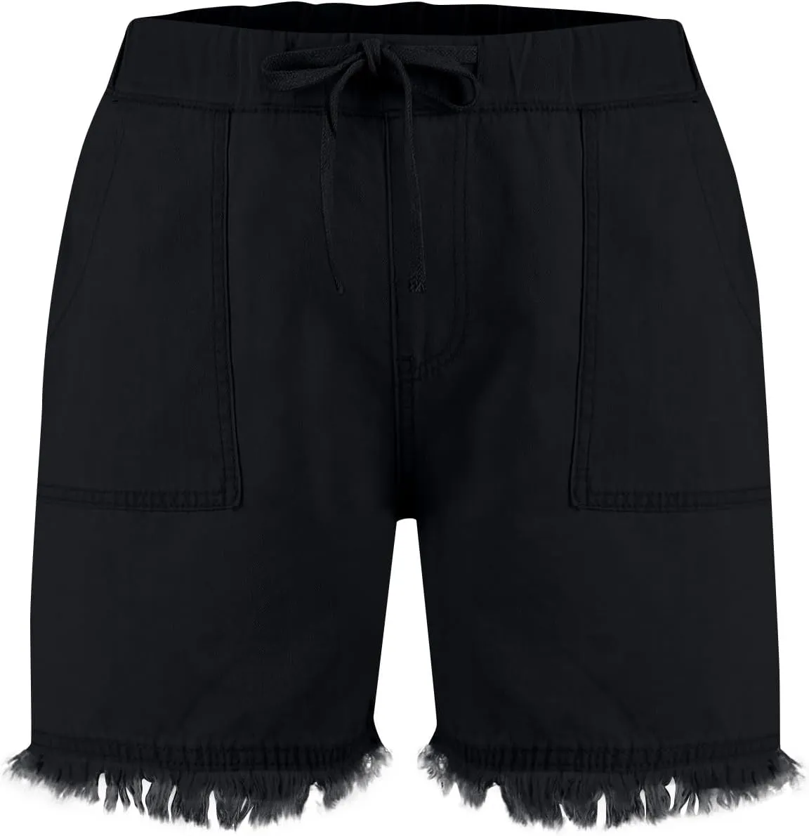 Denim Shorts Women High Waisted Cutoffs Fringe Jean Shorts with Big Pocket Stretchy Pull On Elastic Waist Jean Short