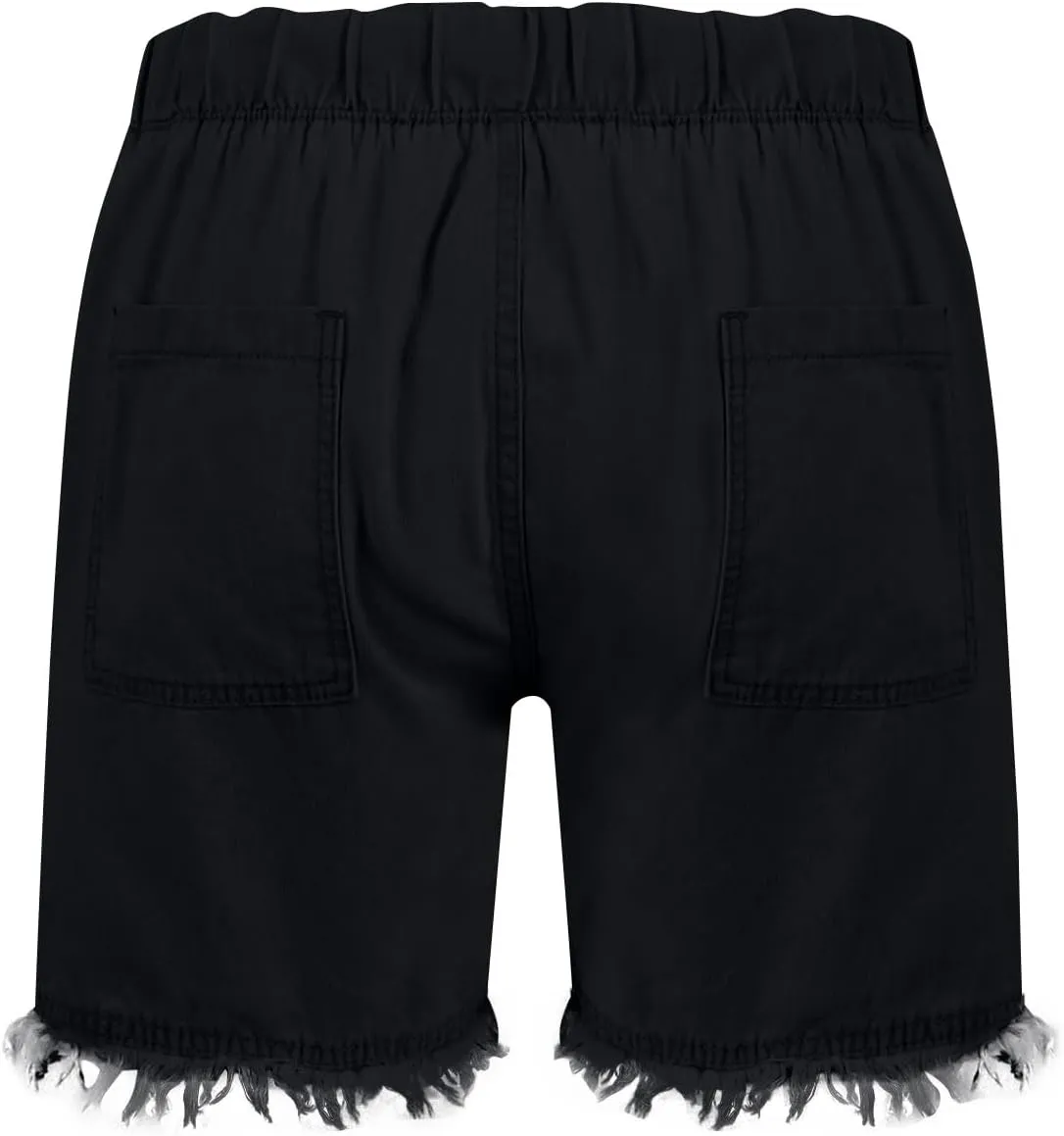 Denim Shorts Women High Waisted Cutoffs Fringe Jean Shorts with Big Pocket Stretchy Pull On Elastic Waist Jean Short