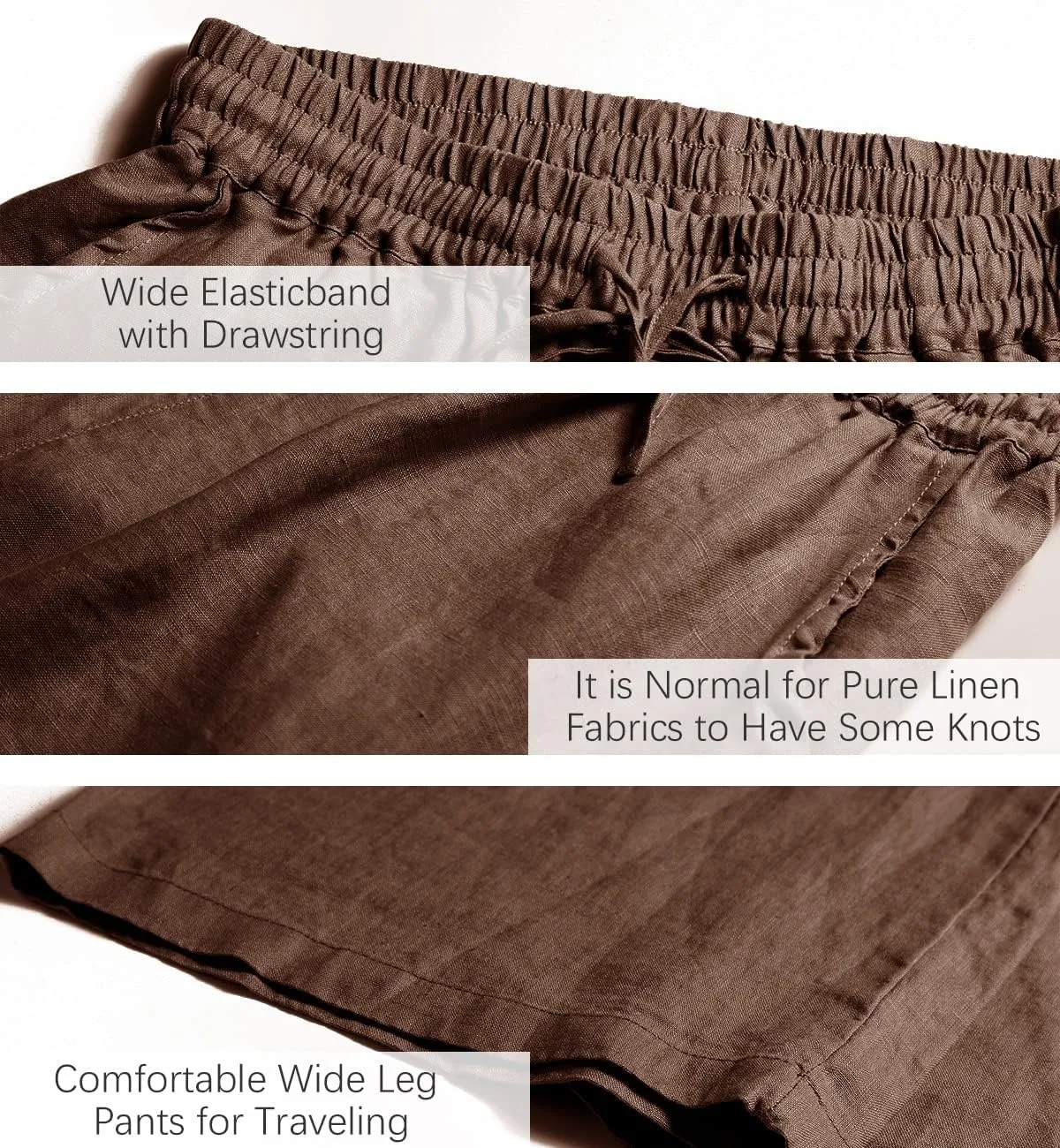 ECUPPER Womens Linen Cropped Pants Loose Casual Capri Cotton Wide Leg Plus Size Elastic Waist with Drawstring Trouses