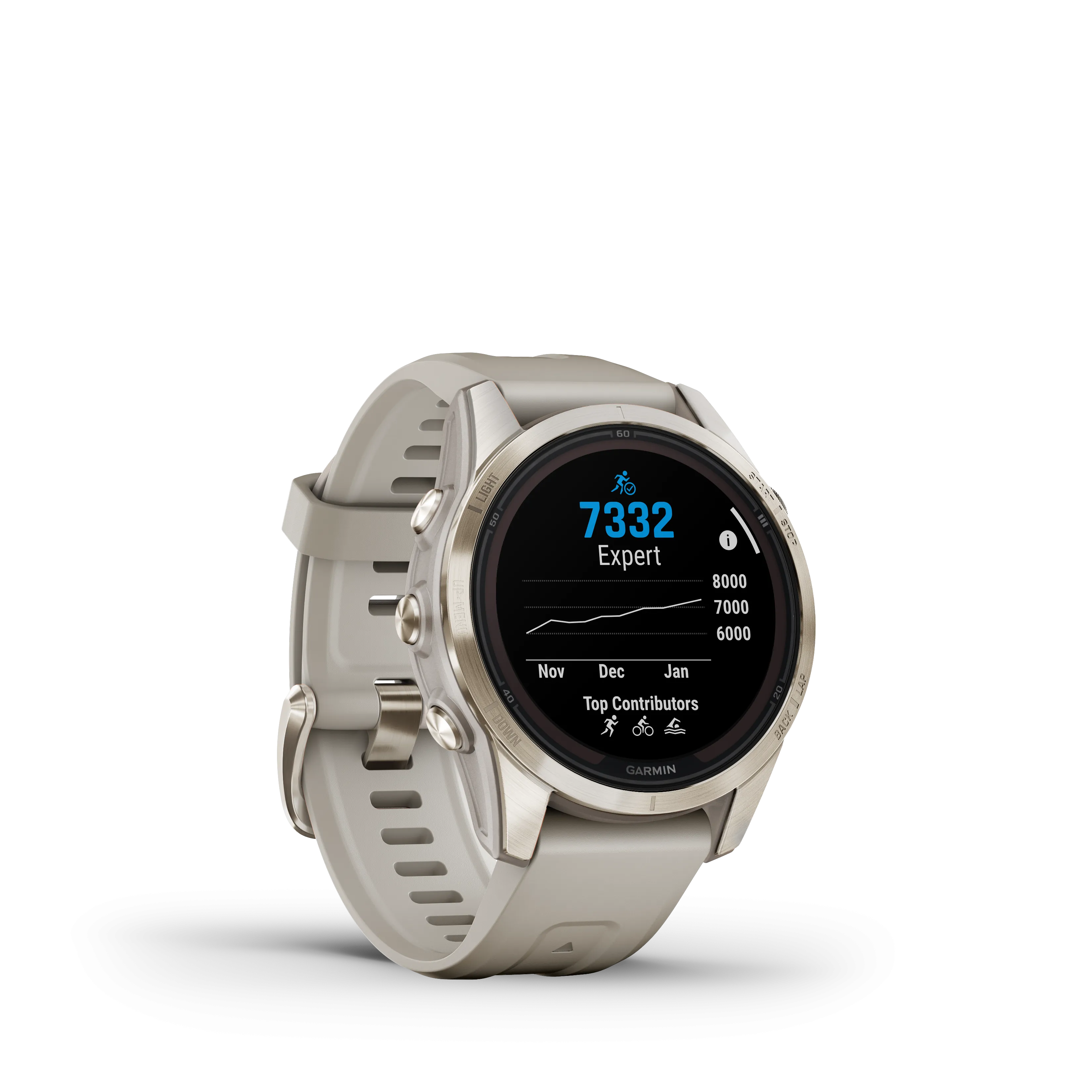 Fenix 7S Pro, Sapphire Solar Edition, 42mm - Soft Cream Gold with Limestone Grey Leather Band - 010-02776-30