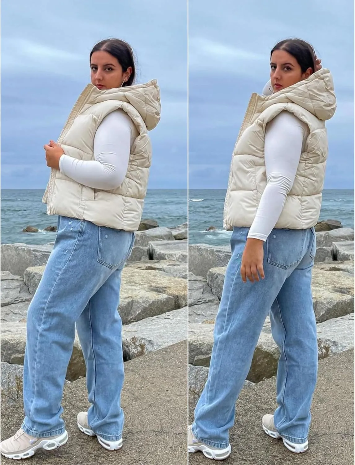 Fiona Jolin Puffer Vest Women Hooded Winter Zip Up Lightweight Sleeveless Puffy Jackets Padded Coats Outerwear