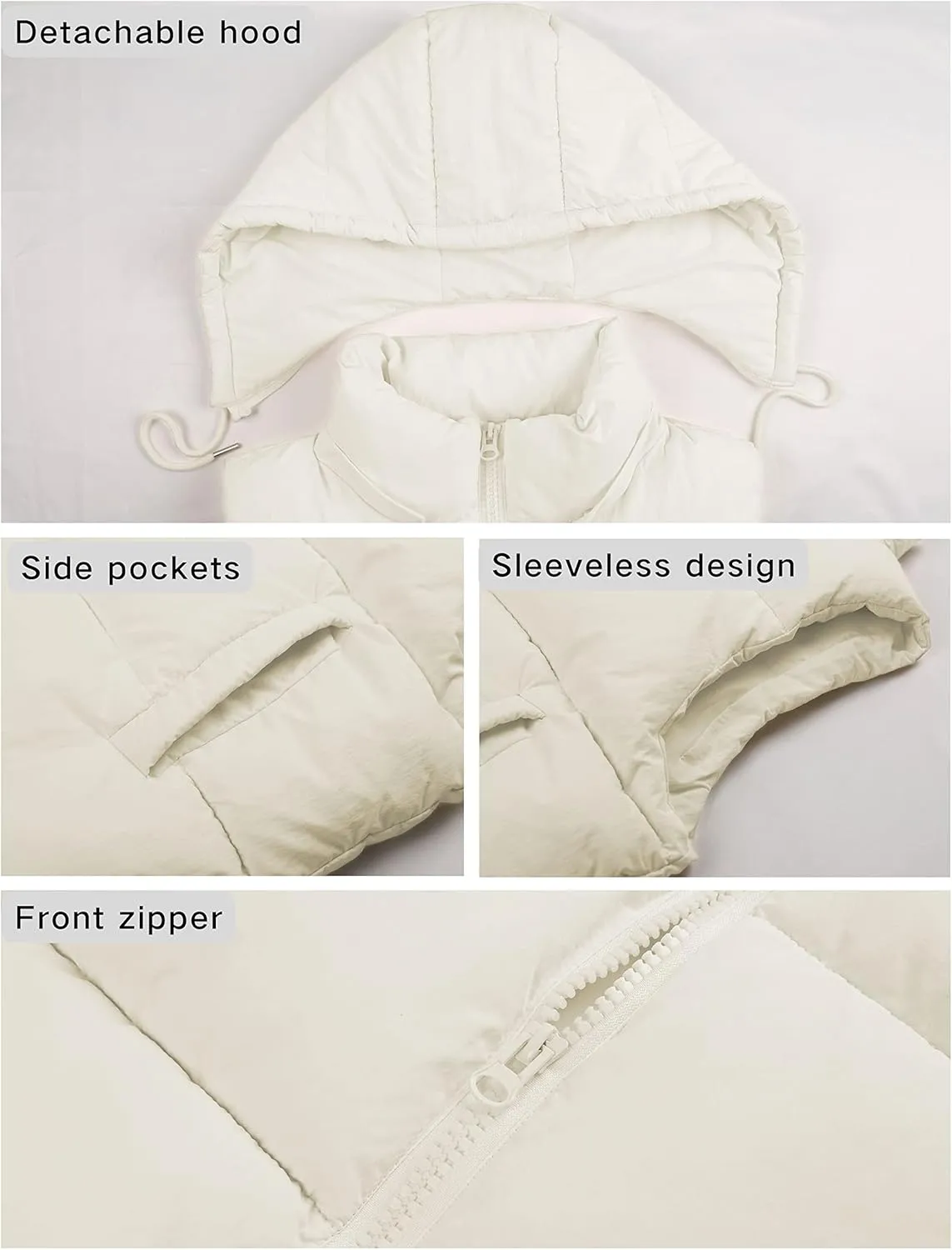 Fiona Jolin Puffer Vest Women Hooded Winter Zip Up Lightweight Sleeveless Puffy Jackets Padded Coats Outerwear