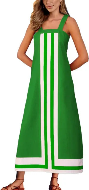 Fiona Jolin Womens Summer Maxi Dress Boho Striped Shoulder Strap Long Sundress Beach Cover Up Dress