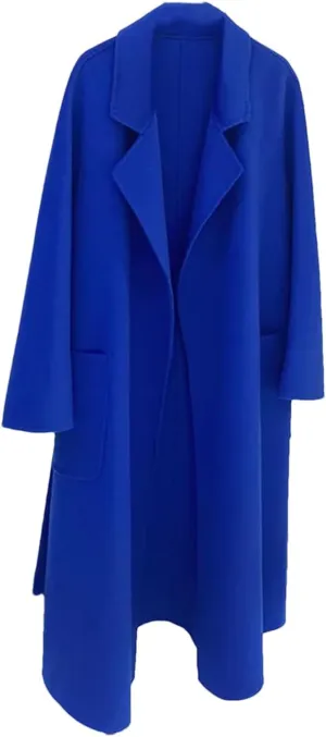 Fjnbbiot Double-Sided Wool Coat Women Long Autumn Winter Coat Elegant Notched Collar Double Breasted Wool Blend Over Coat