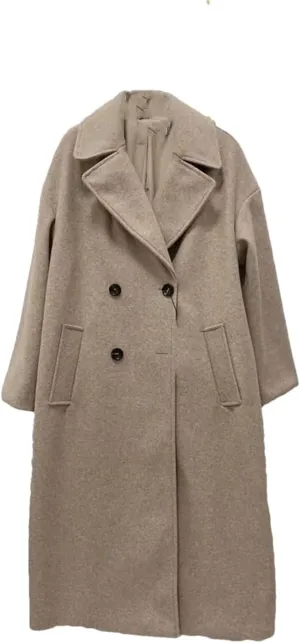 Fjnbbiot Women Winter Thick Woolen Coats With Loose Long Sleeves Elegant Notched Collar Double Breasted Wool Blend Over Coat