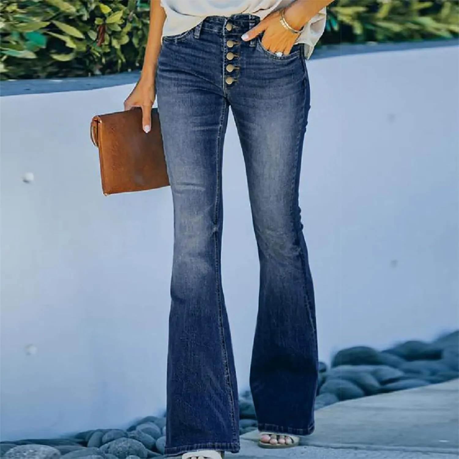 Flare Denim Pants for Women High Waisted Baggy Bell Bottom Jeans 2024 Trendy Casual Stretch Vintage Boot Cut Jean Trousers
