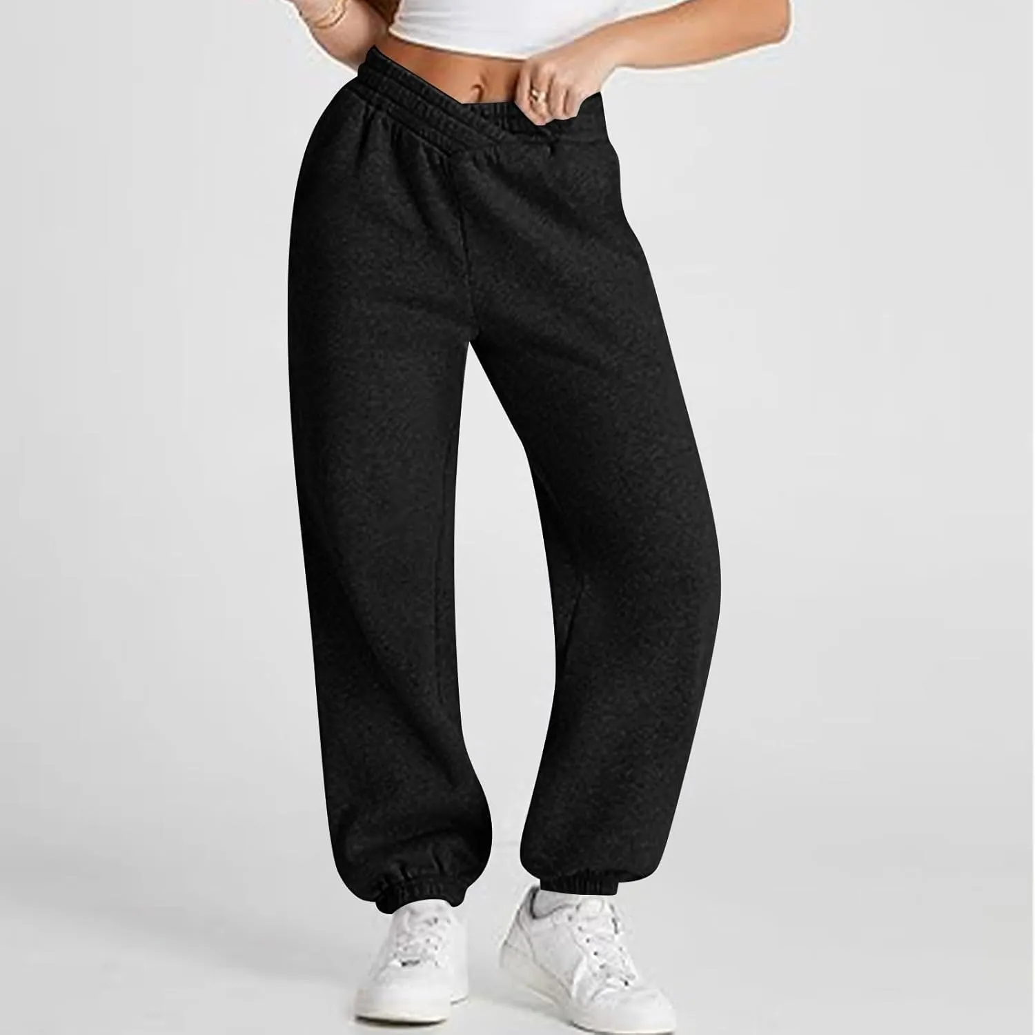 Fleece Joggers for Women Cute Y2k Crossover Baggy Sweatpants Casual Elastic Waist Athletic Jogger Pants with Pockets