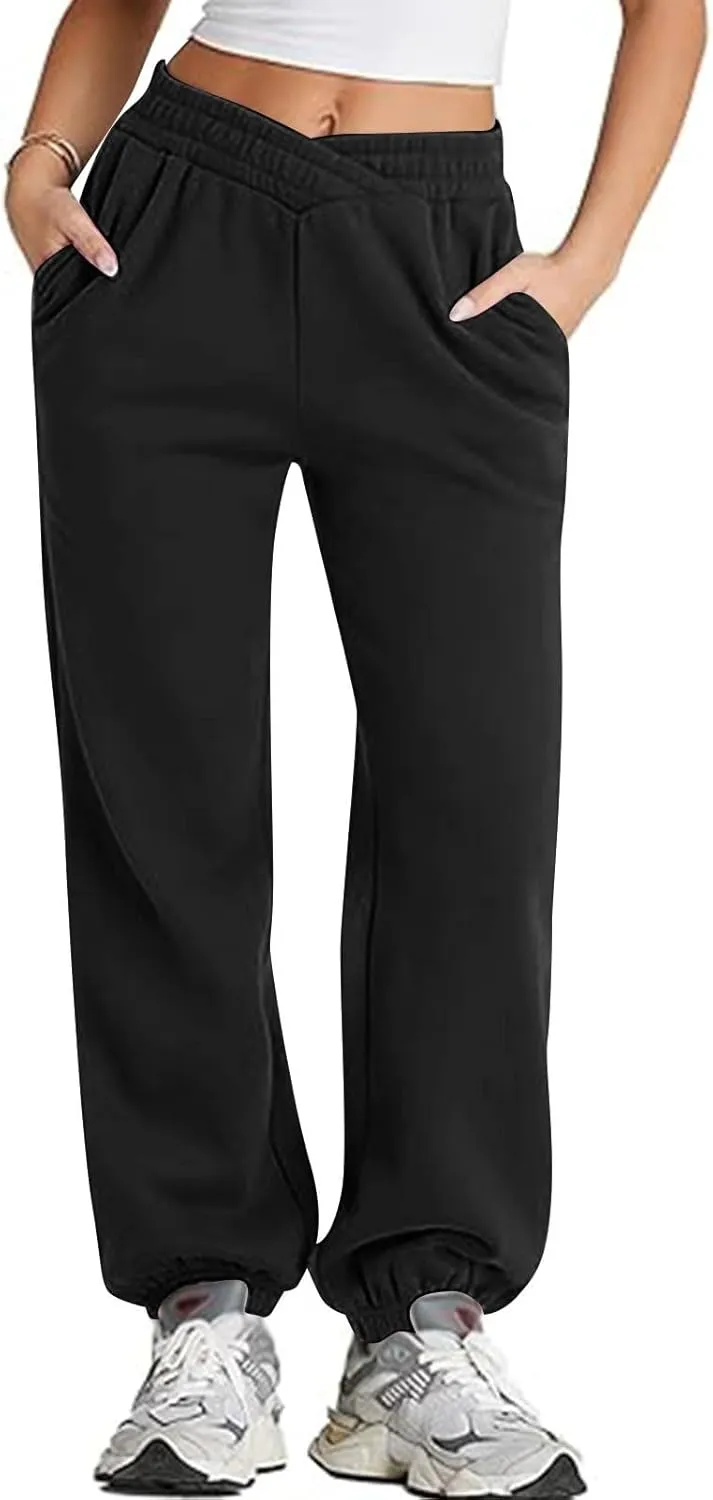 Fleece Joggers for Women Cute Y2k Crossover Baggy Sweatpants Casual Elastic Waist Athletic Jogger Pants with Pockets