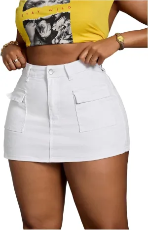 Floerns Women's Plus Size High Waisted Mini Jean Skort Stretchy Denim Skirt Shorts
