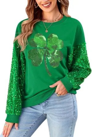 For G and PL Women's St Patricks Sequin Long Sleeve Sweatshirts Crewneck Irish Tops