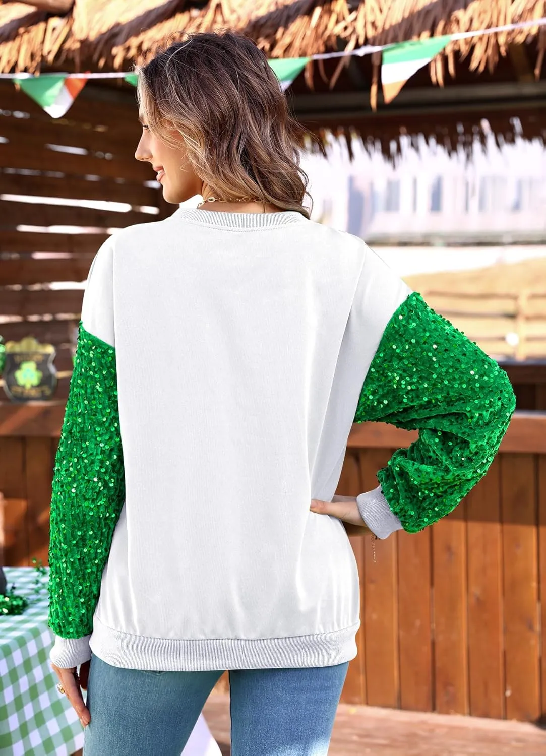 For G and PL Women's St Patricks Sequin Long Sleeve Sweatshirts Crewneck Irish Tops
