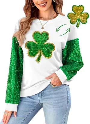 For G and PL Women's St Patricks Sequin Long Sleeve Sweatshirts Crewneck Irish Tops