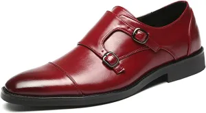 Formal Shoes Dress Oxford for Men Slip On Monk Strap Cap Toe Black Burnished Toe PU Leather Block Heel Rubber Sole Non Slip Walking