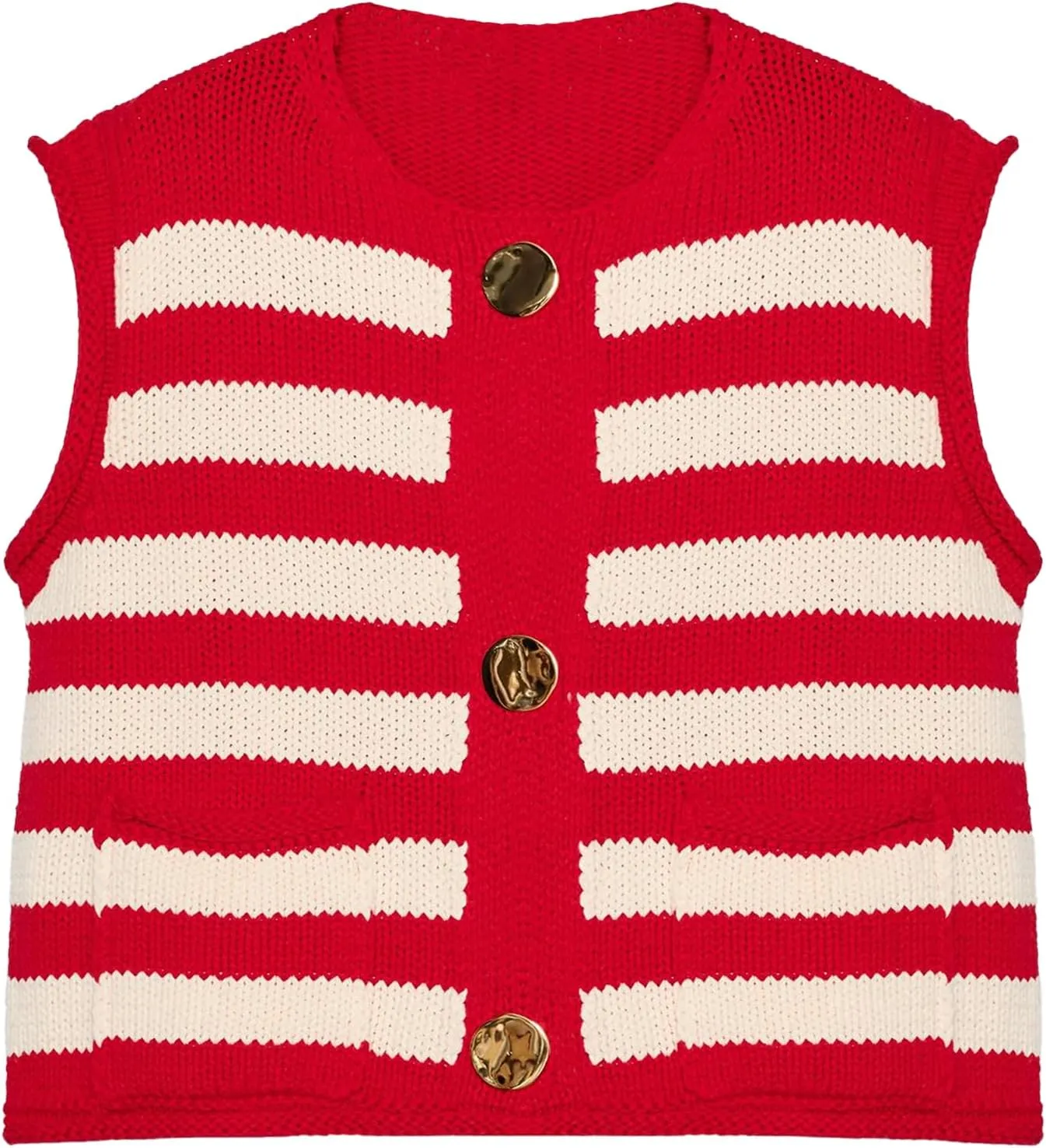 Gacaky Sweater Vest for Women Cropped Soft Knit Cardigan Casual Button Down Striped Sweater Vest Outfits Trendy Clothes