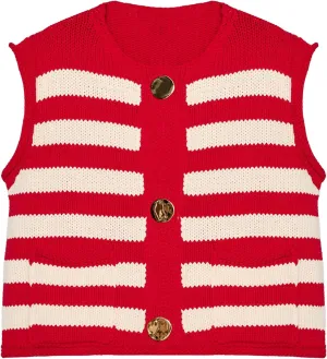 Gacaky Sweater Vest for Women Cropped Soft Knit Cardigan Casual Button Down Striped Sweater Vest Outfits Trendy Clothes