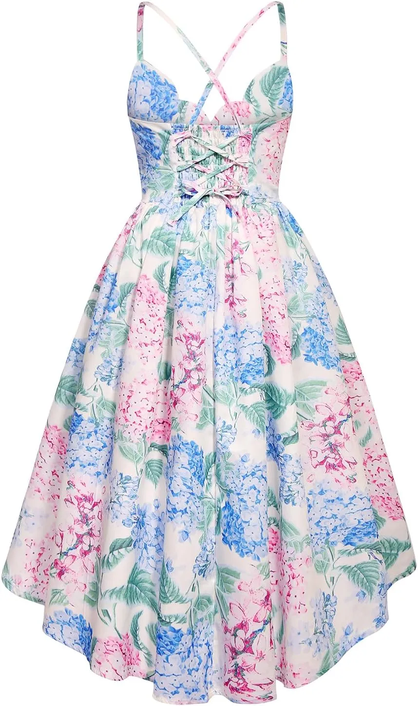 Girls Dress Toddler Girl Floral Print Dress Summer Knee Length Ruffle Halter Sleeveless Kids Casual Beach Tea Party Dresses