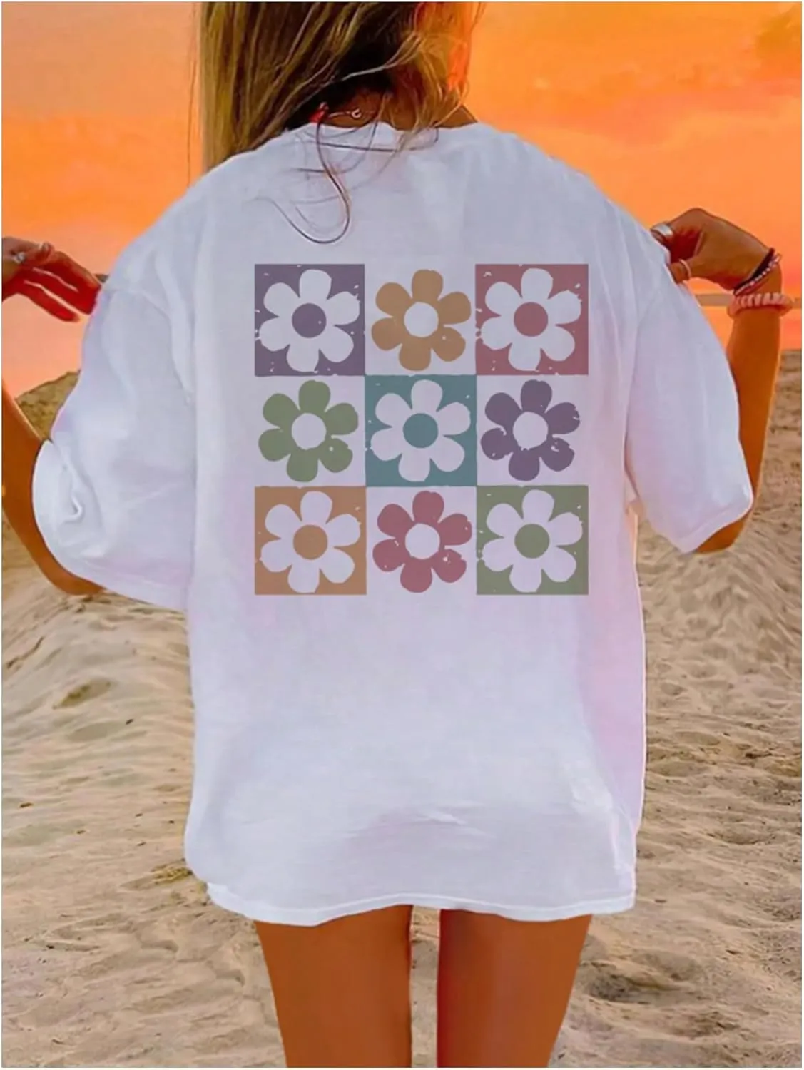 Girl's Floral Graphic Print Cute T Shirts Crew Neck Short Sleeve Clothes Loose Summer Cute Tops for Girls