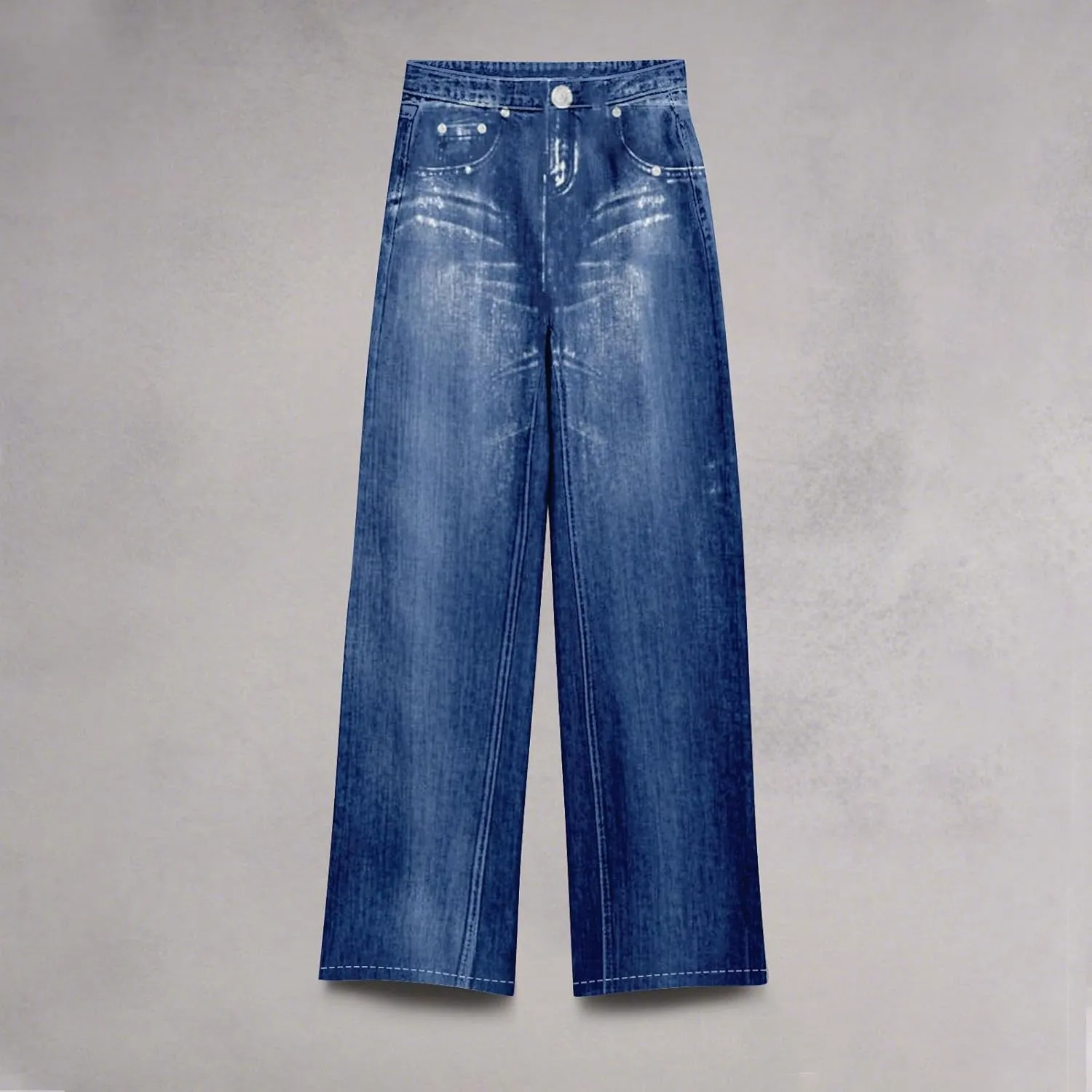 GOFULY French Terry Sweatpants That Look Like Jeans,Denim Print Wide Leg Pants Stretchy Elastic Waisted Sweatpants Casual