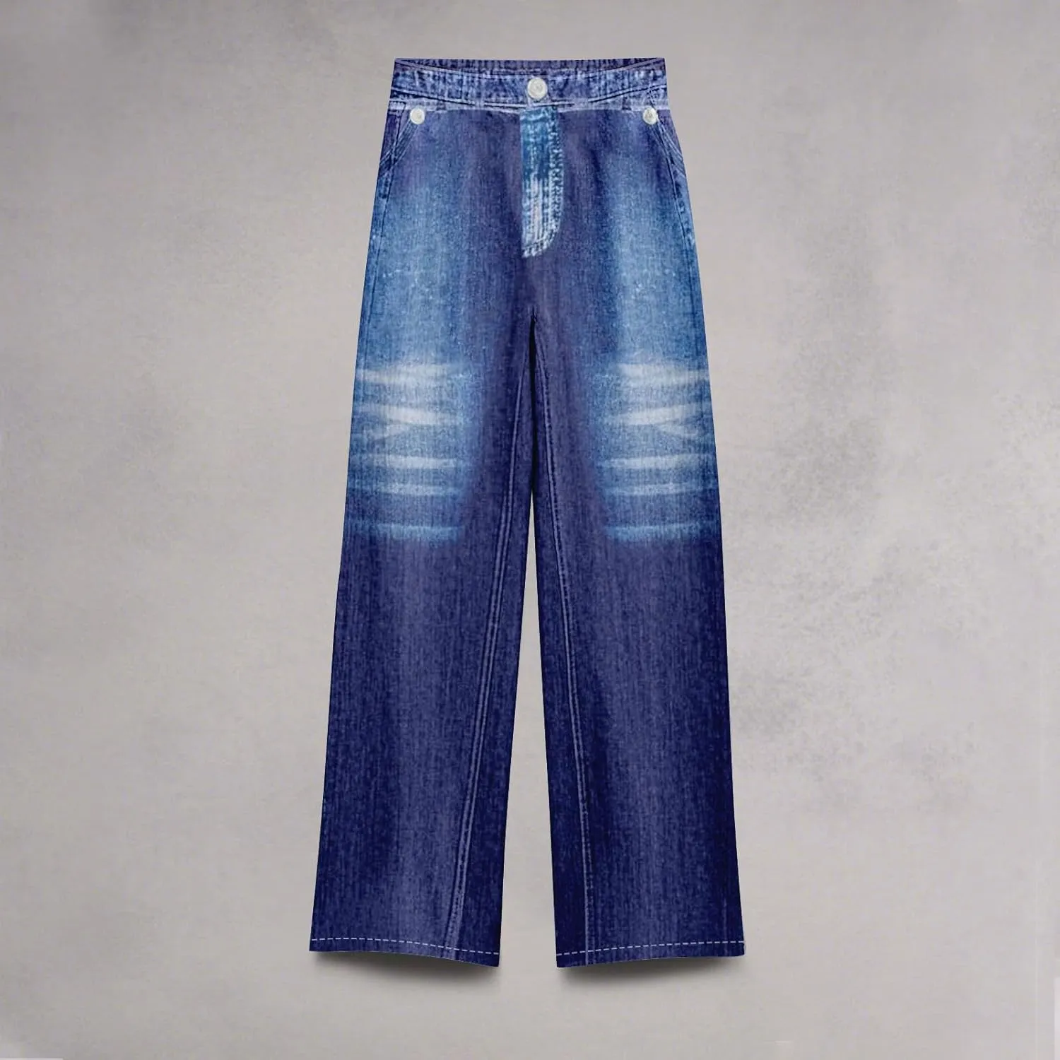 GOFULY French Terry Sweatpants That Look Like Jeans,Denim Print Wide Leg Pants Stretchy Elastic Waisted Sweatpants Casual