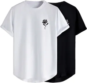 GORGLITTER Men's 2 Piece Pack Floral Graphic Print T Shirts Crewneck Short Sleeve Tee Top
