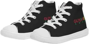 Guyana Map Unisex Hightop Canvas Sneakers (Black) (12 KID)