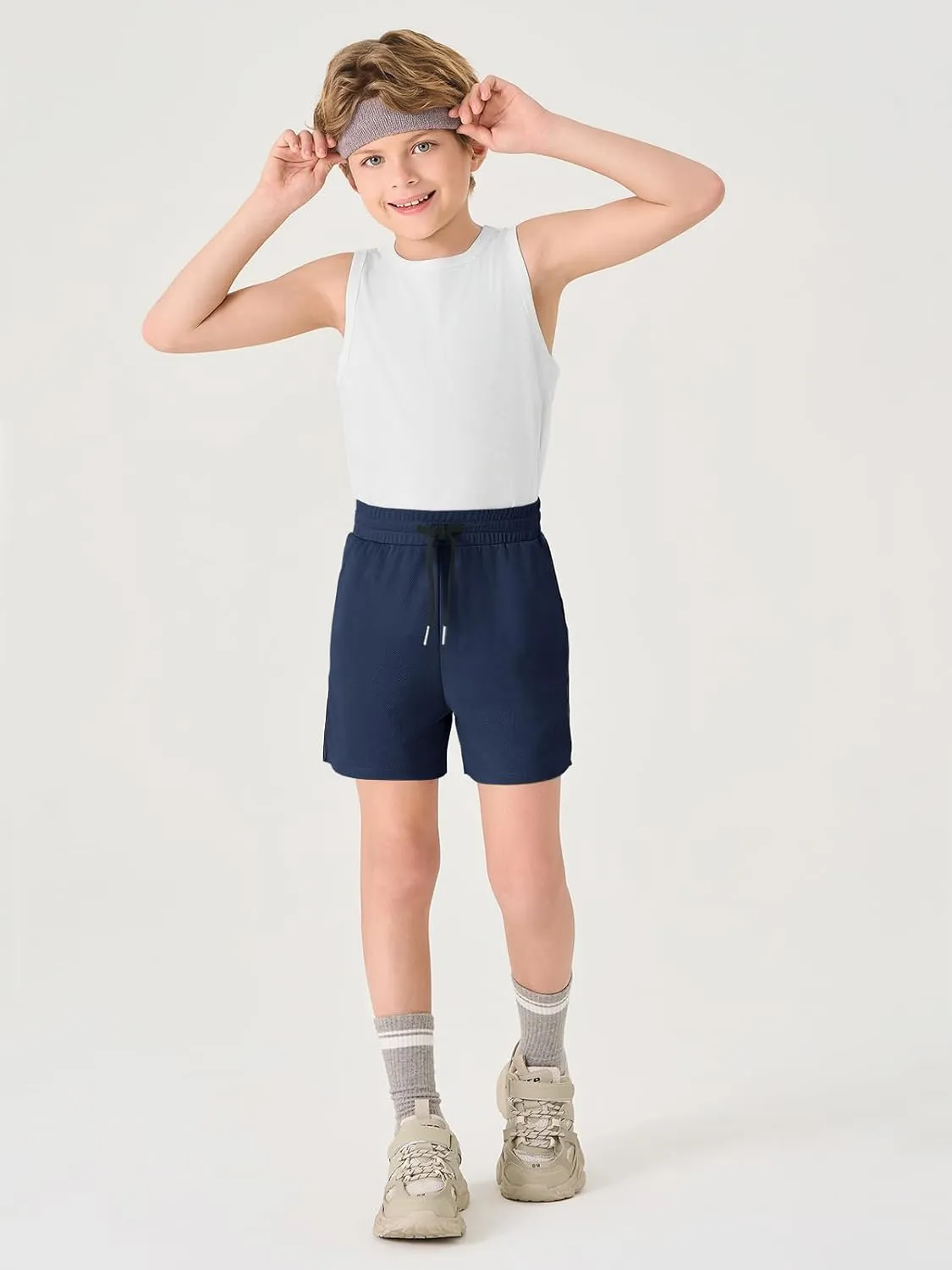 Haloumoning Boys Mesh Athletic Shorts Kids Quick Dry Side Slit Basketball Gym Shorts with Pockets 5-14 Years