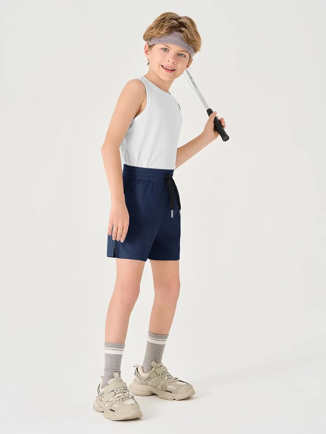Haloumoning Boys Mesh Athletic Shorts Kids Quick Dry Side Slit Basketball Gym Shorts with Pockets 5-14 Years