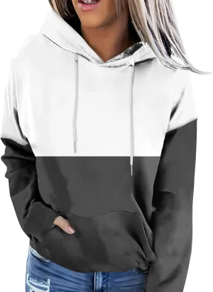 Hoodies for Women Casual Long Sleeve Color Block Tops Oversized Sweatshirts Cute Loose Fitted Pullover with Pockets