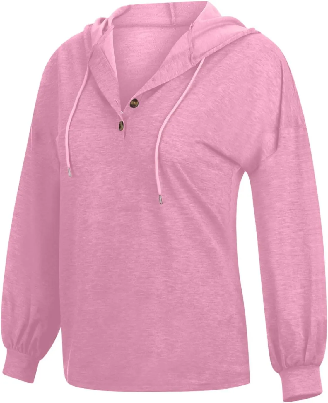 Hoodies for Women Drawstring Button V Neck Long Sleeve Casual Pullover Sweatshirt Hooded Office Work Fall Tops 2024