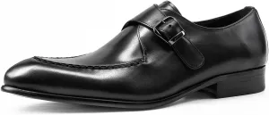 HOOENG Oxford Dress Shoes for Men Slip On Pointed Toe Genuine Leather Split Toe Monk Strap Block Heel Slip Resistant Anti-Slip Rubber Sole Casual(Black,6)