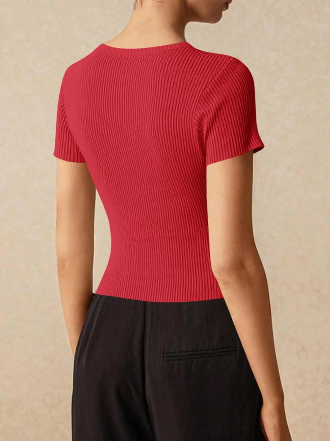 Imily Bela Womens Short Sleeve Sweater Tops Summer Button Down Casual Ribbed Knit Slim Fit Cropped Cardigan Shirts