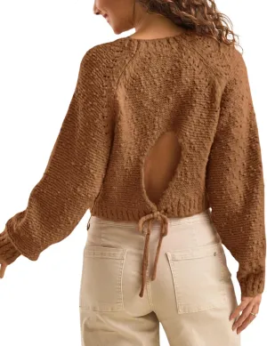 InterNos Women's Open Tie Back Pullover Sweater Popcorn Crew Neck Backless Bow Tie Knitted Crop Tops