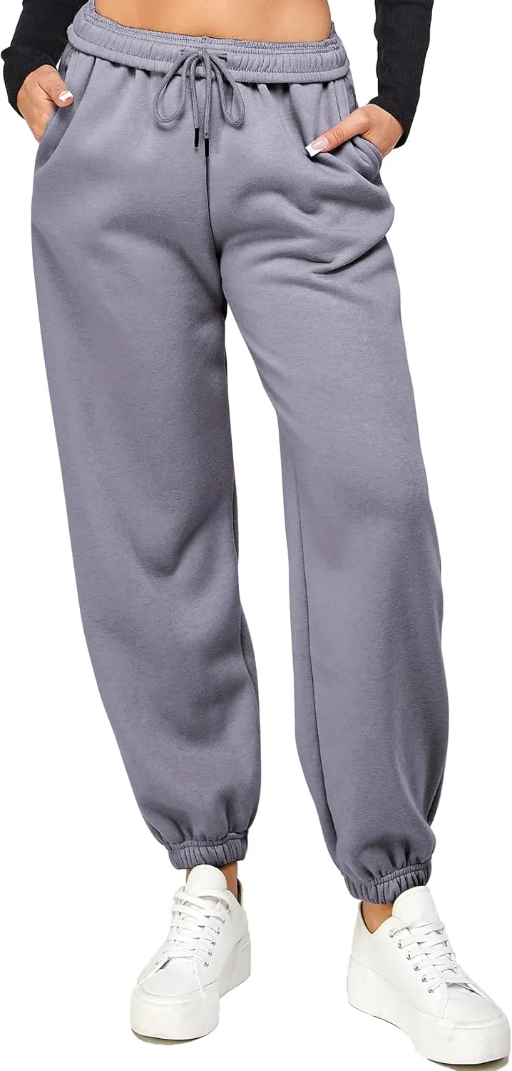 IUUI Women's High Waisted Fleece Sweatpants - Casual Baggy Joggers with Pockets, Foldable Warm Lounge Pants
