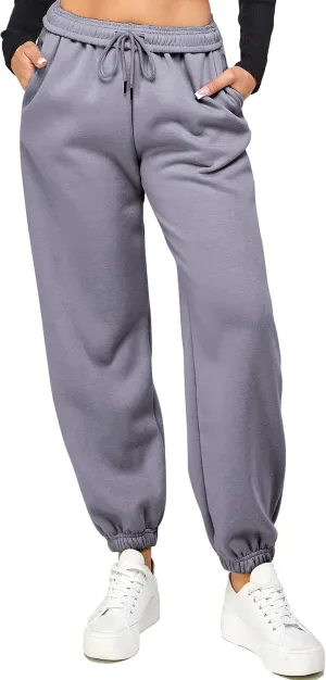 IUUI Women's High Waisted Fleece Sweatpants - Casual Baggy Joggers with Pockets, Foldable Warm Lounge Pants