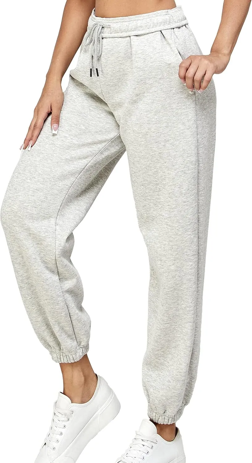 IUUI Women's High Waisted Fleece Sweatpants - Casual Baggy Joggers with Pockets, Foldable Warm Lounge Pants