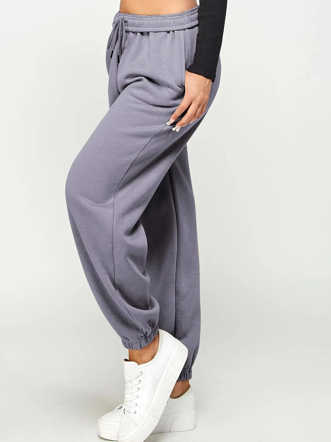 IUUI Women's High Waisted Fleece Sweatpants - Casual Baggy Joggers with Pockets, Foldable Warm Lounge Pants