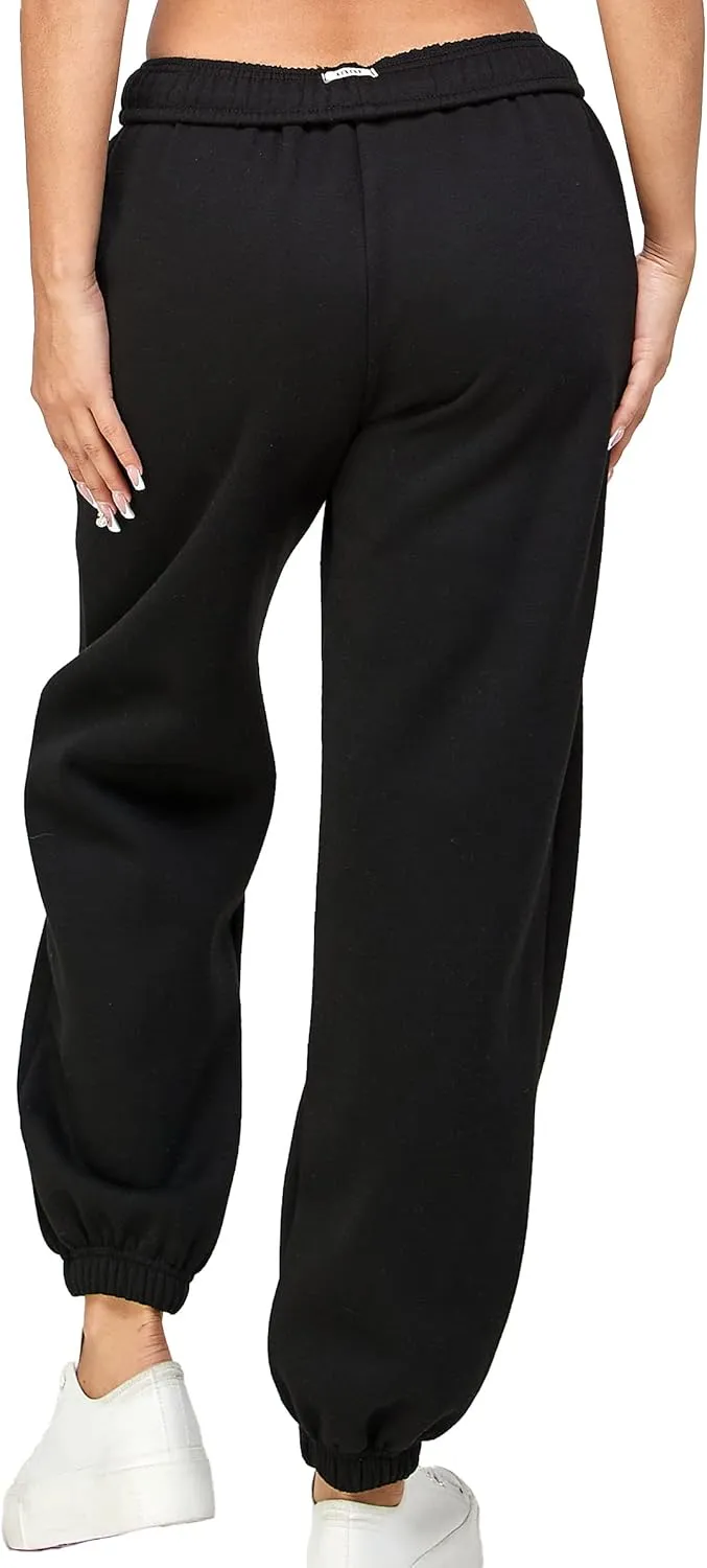 IUUI Women's High Waisted Fleece Sweatpants - Casual Baggy Joggers with Pockets, Foldable Warm Lounge Pants