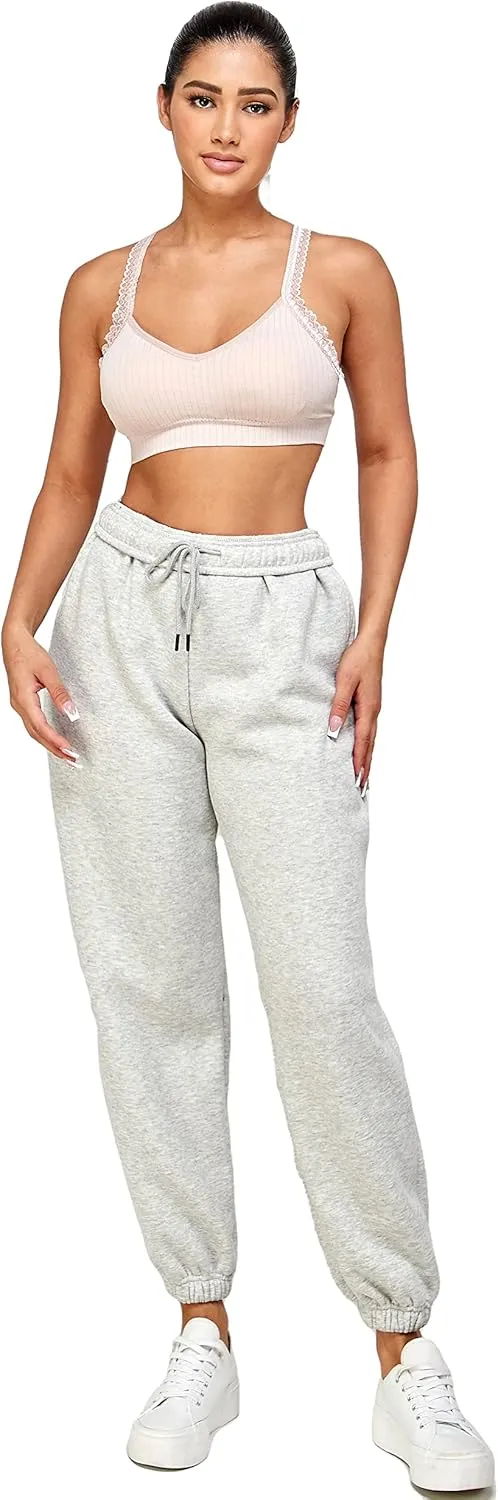 IUUI Women's High Waisted Fleece Sweatpants - Casual Baggy Joggers with Pockets, Foldable Warm Lounge Pants