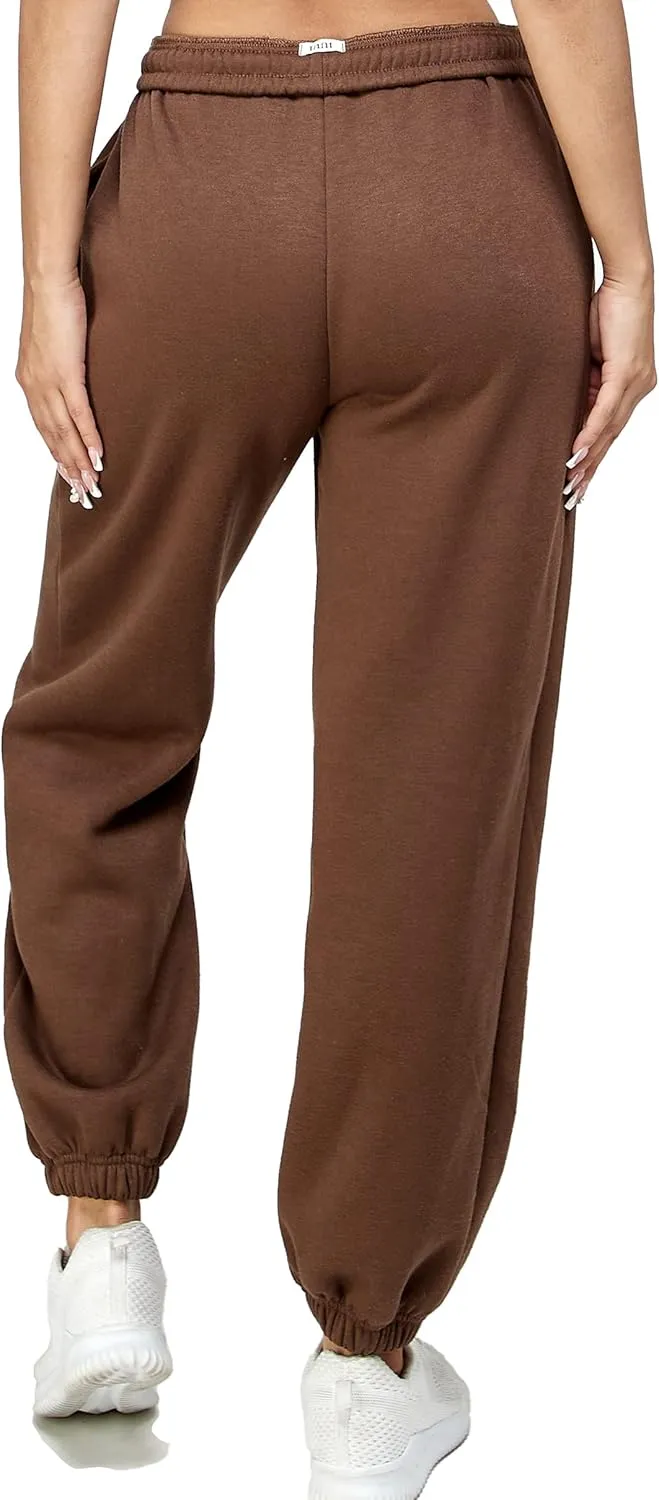 IUUI Women's High Waisted Fleece Sweatpants - Casual Baggy Joggers with Pockets, Foldable Warm Lounge Pants